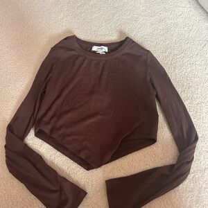 Brown Ribbed Long Sleeve Crop Top from south moon under